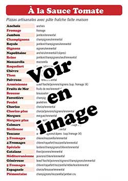Tarifs pizzas sauce tomate — miniature